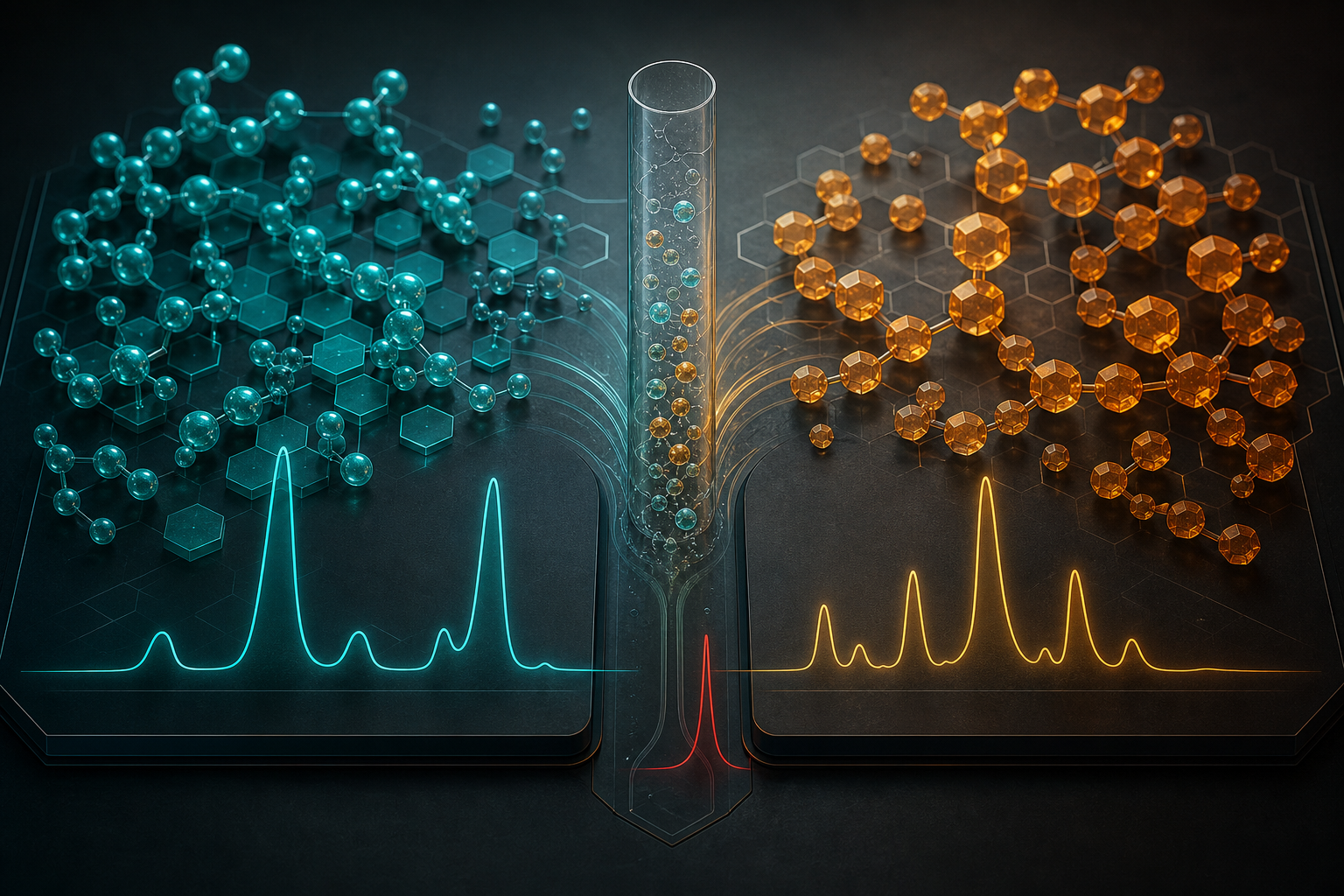 Abstract counterion exchange visualization with molecular forms and chromatogram lines