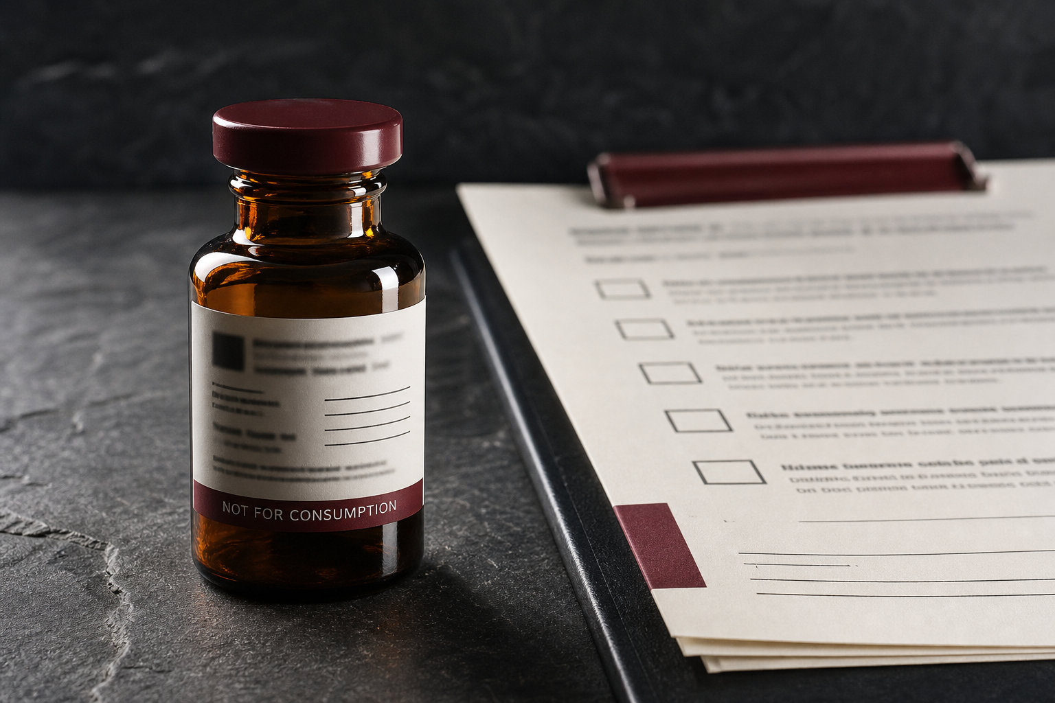 Research-use-only labeling materials arranged with sealed laboratory packaging